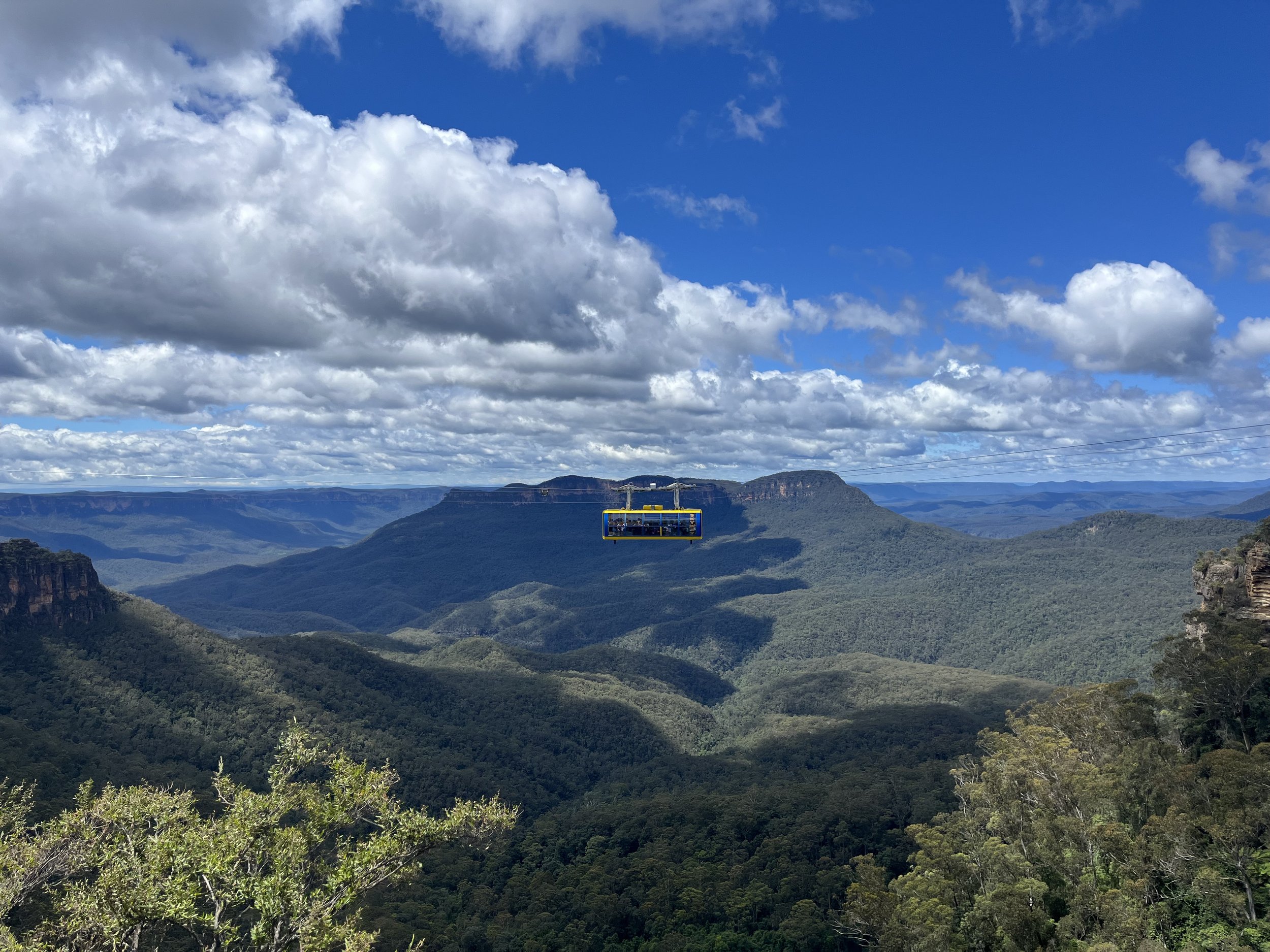 Cable car over a mountain range