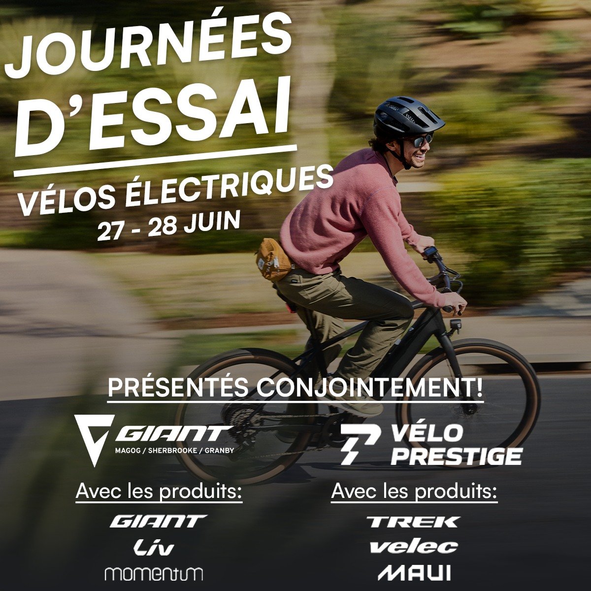 Vous aviez manqu&eacute; notre premi&egrave;re journ&eacute;e d'essai de v&eacute;los &eacute;lectriques? Pas de panique! Passez nous voir ce samedi et dimanche chez @giantsherbrooke et @velo.prestige Sherbrooke pour essayer nos v&eacute;los &eacute;