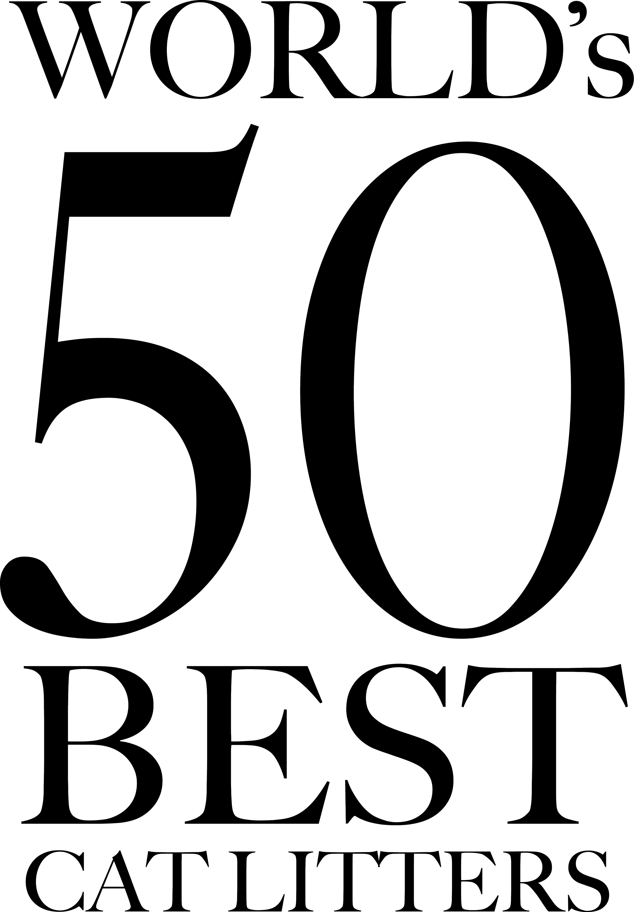The text says 'World's 50 Best Cat Litters' in an outlined font with no background color.