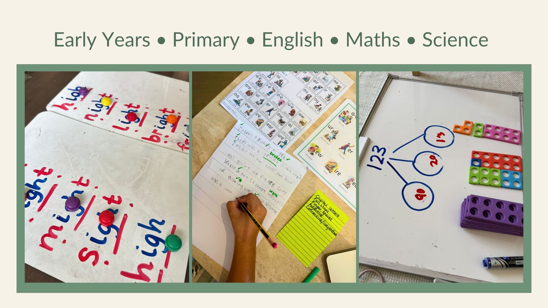 Hands on, curiosity based home learning and private tuition activities.