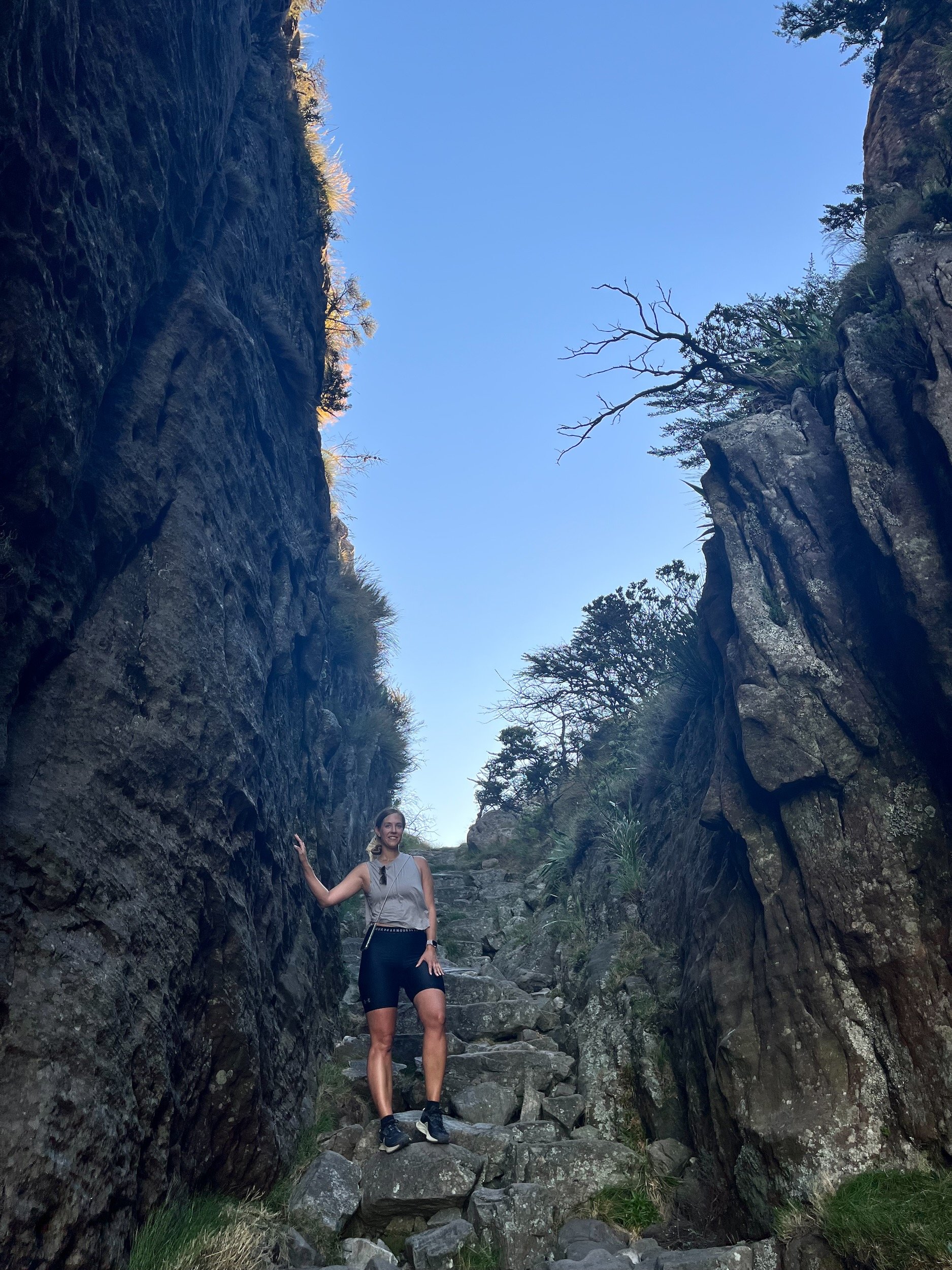 Hiker climbing through Platteklip Gorge on Table Mountain