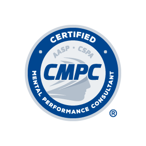Enamel badge with blue and gray colors, displaying the CMPC logo, and text indicating certification for mental performance consulting.