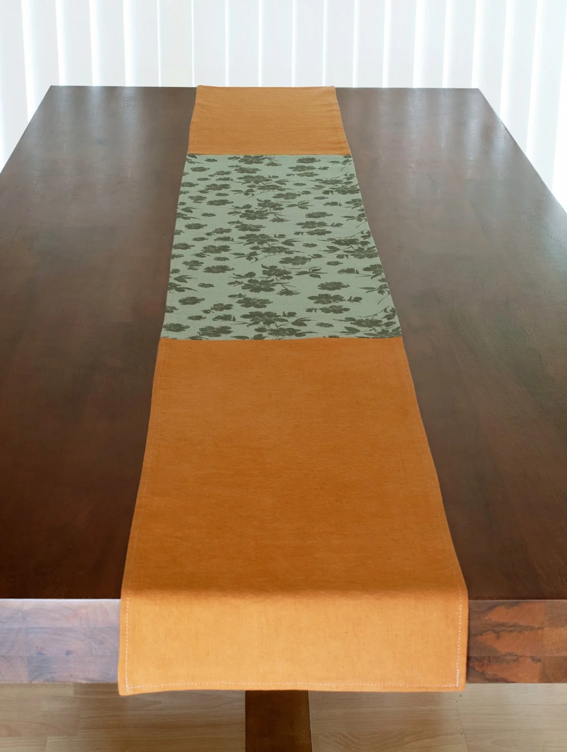 Green Floral with Earthy Brown - extra long on dining table - SS.jpg