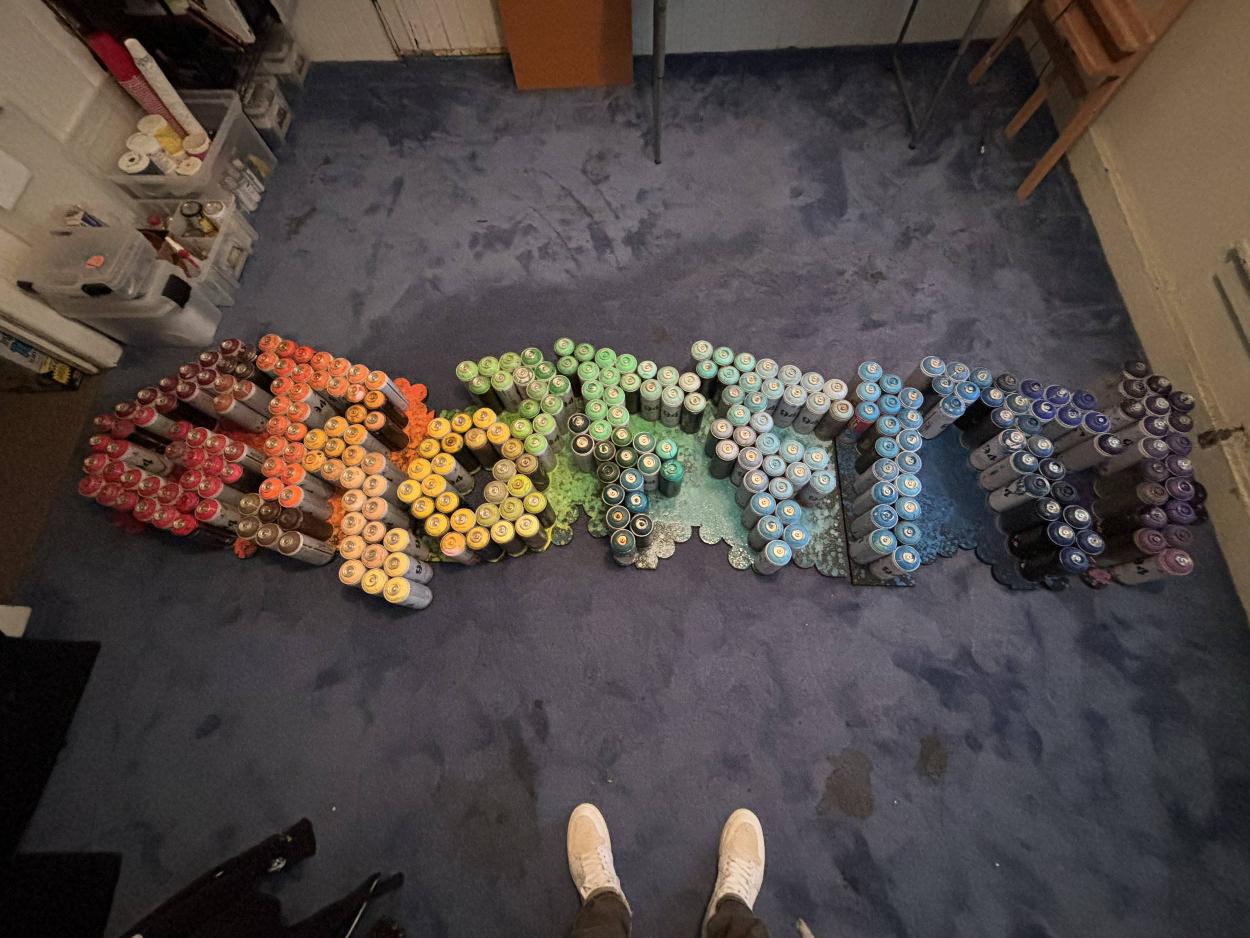 "Graffiti" - A three (3) section funk-letter sculpture, measuring ~138" wide by ~30" tall, in total. Each section is mounted to painted MDF board. Custom mounting options available for collector.