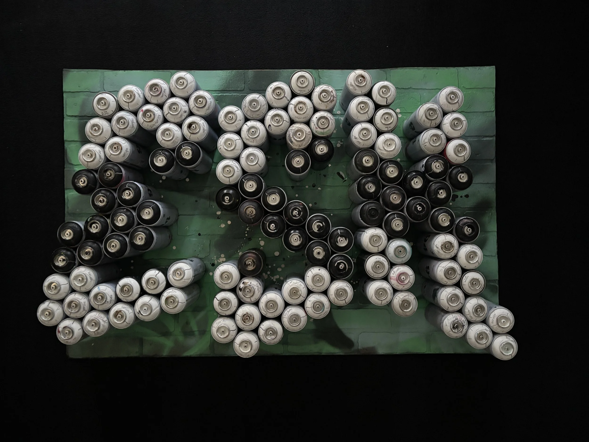 "ESK" - Dedicated crew funk-letter sculpture, measuring 48" wide by 32" tall. Mounted to custom faux brick sheet. Not for sale.