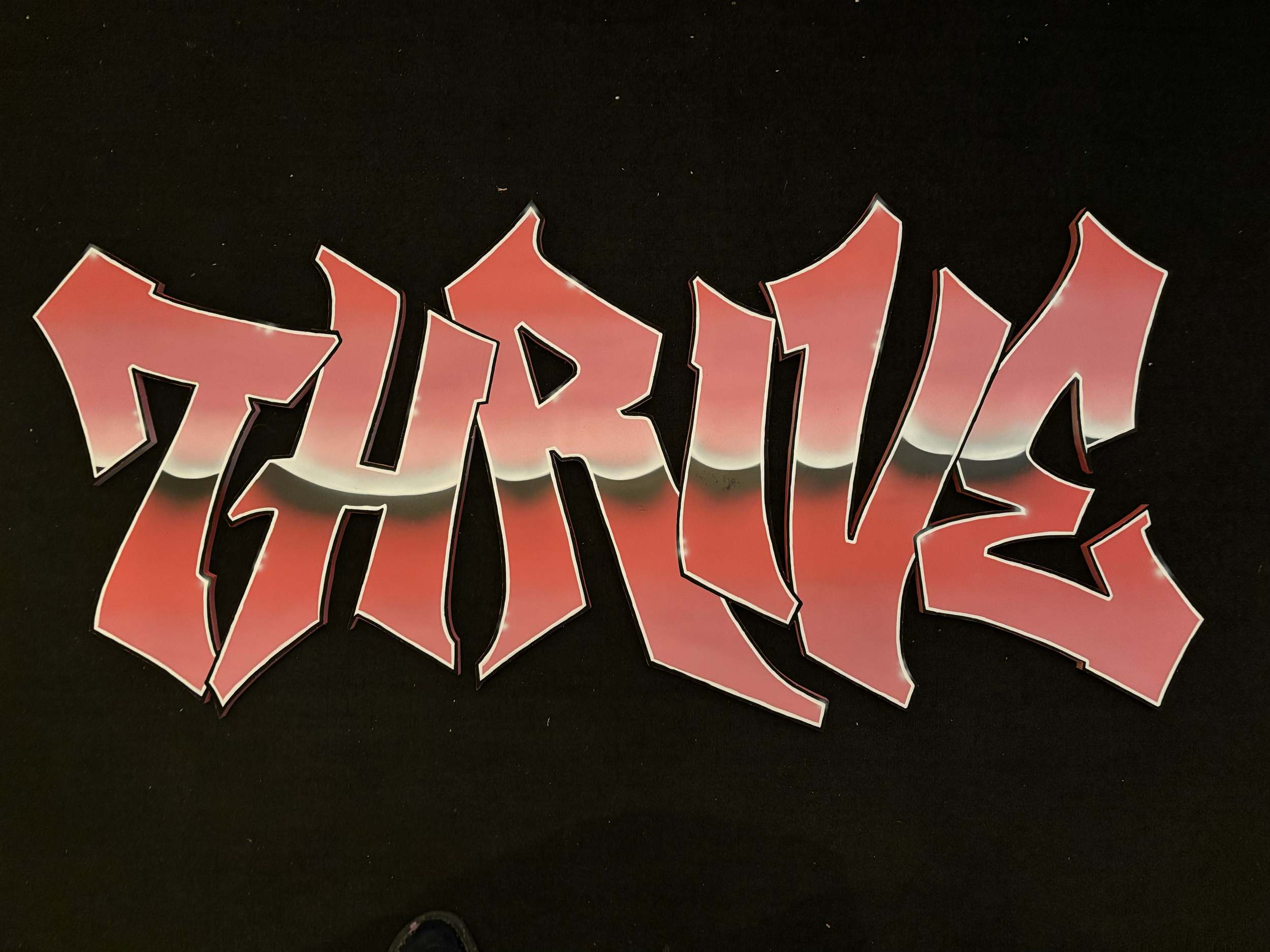 "Thrive" - aerosol on hand cut MDF