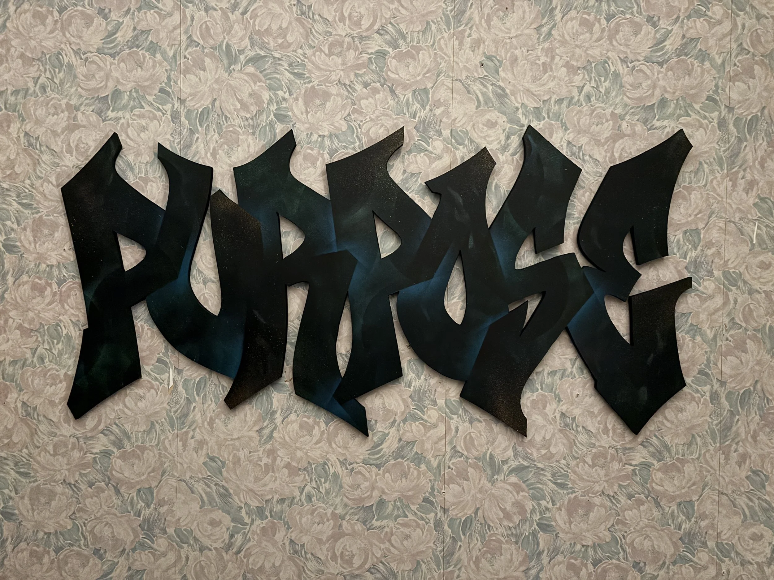 "Purpose" - aerosol on hand cut MDF