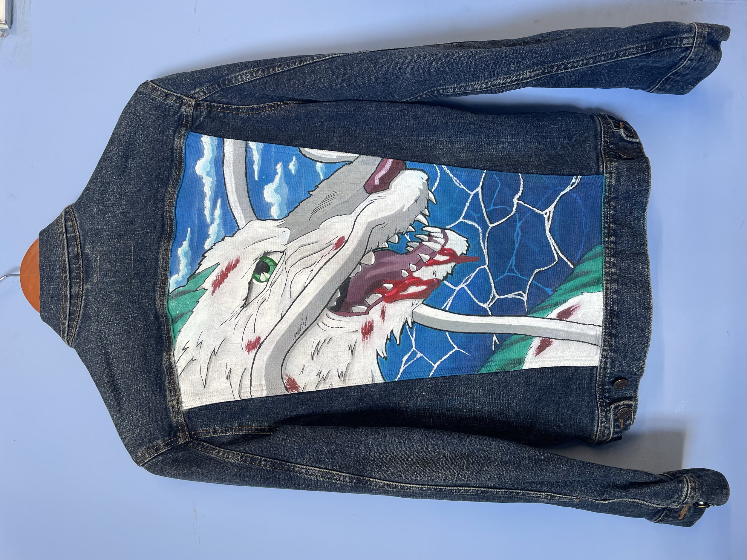 "Battle-ready Haku" - airbrush on denim jacket.