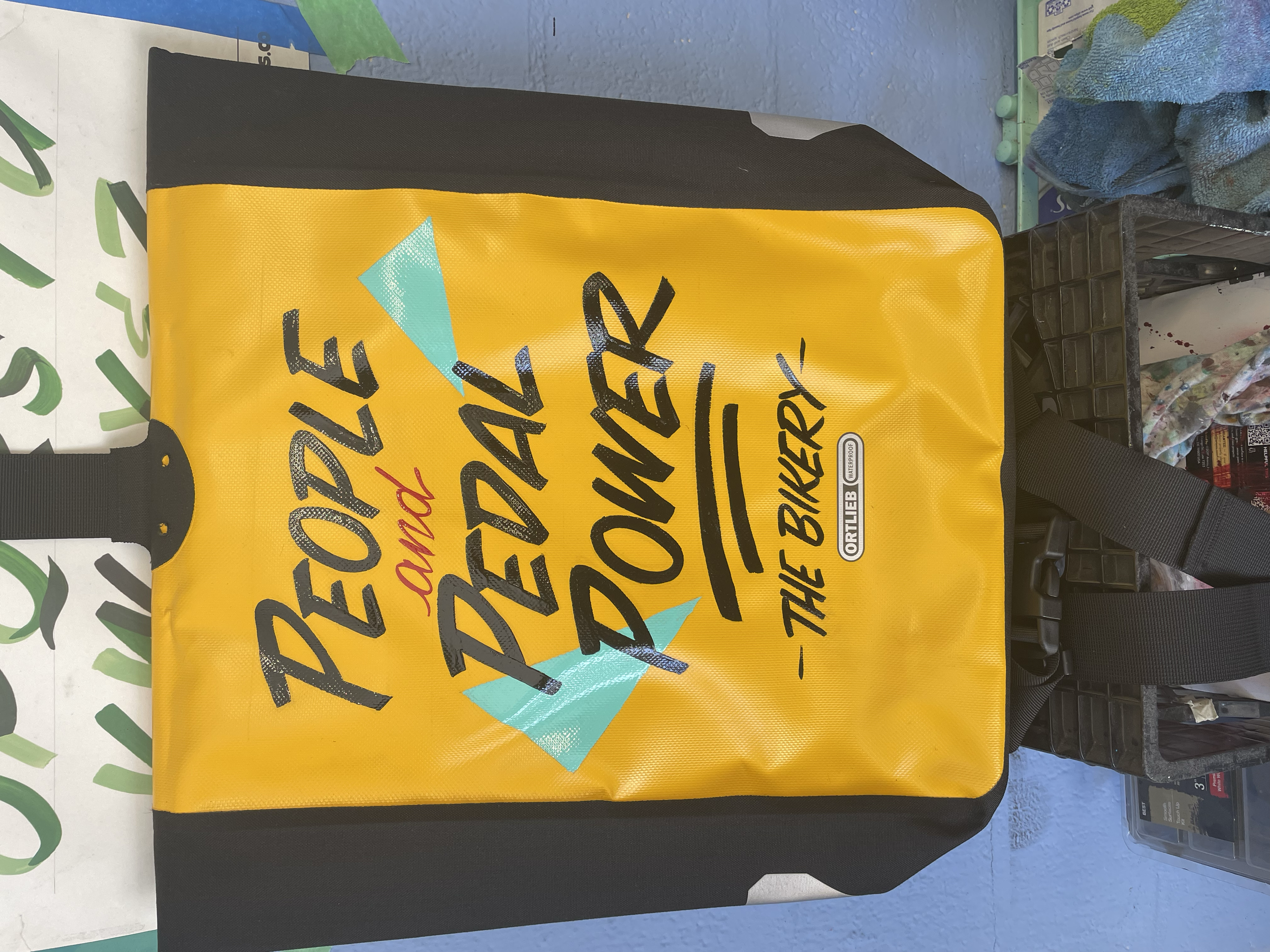 The Bikery 1 - Enamel on bike messenger bag