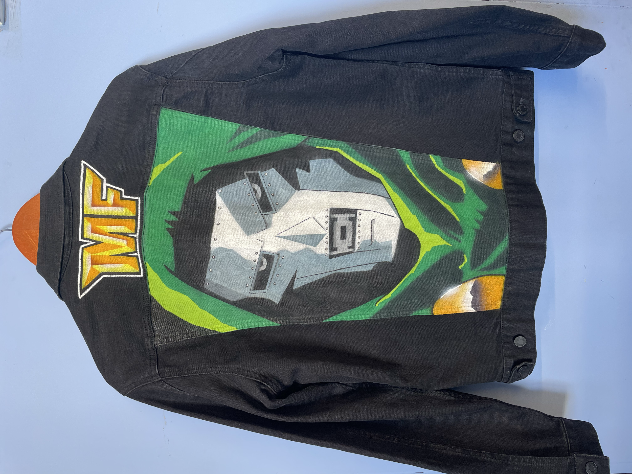 "Doom" - airbrush on denim jacket.