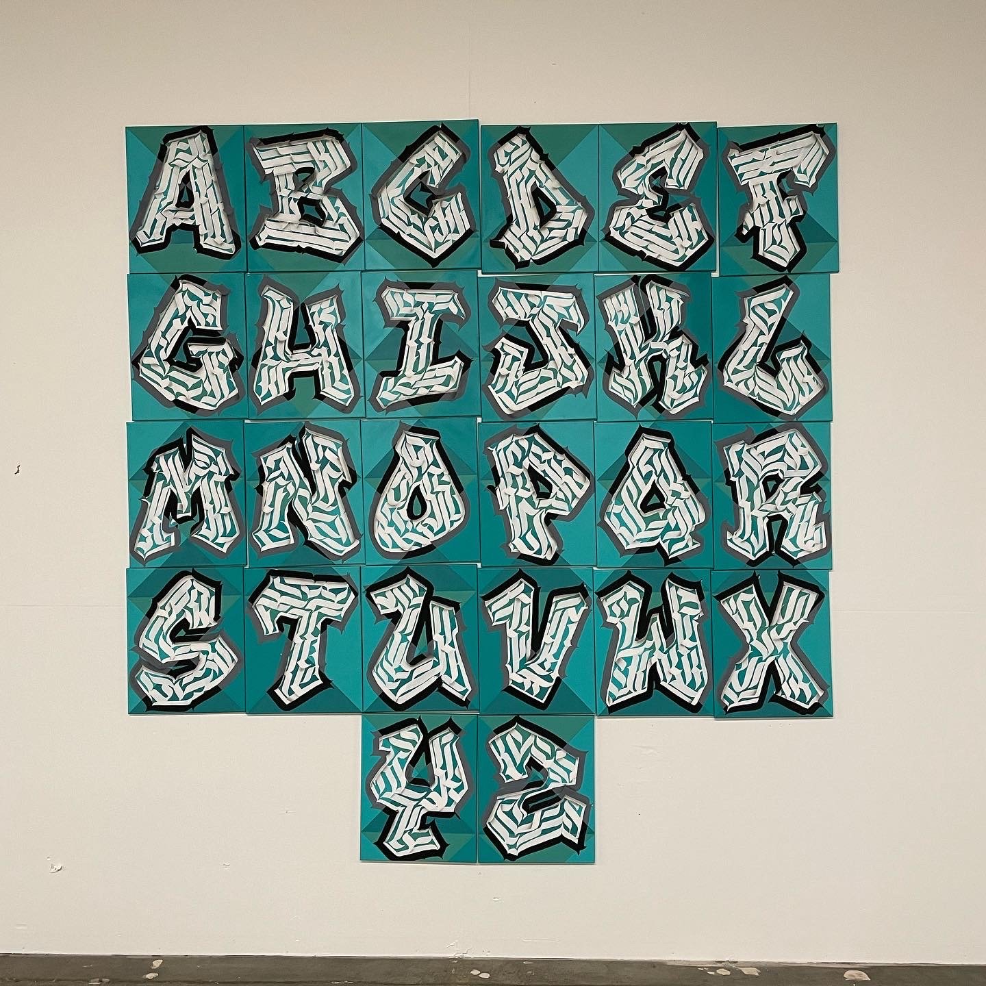 Calligraffiti alphabet - acrylic on canvases
