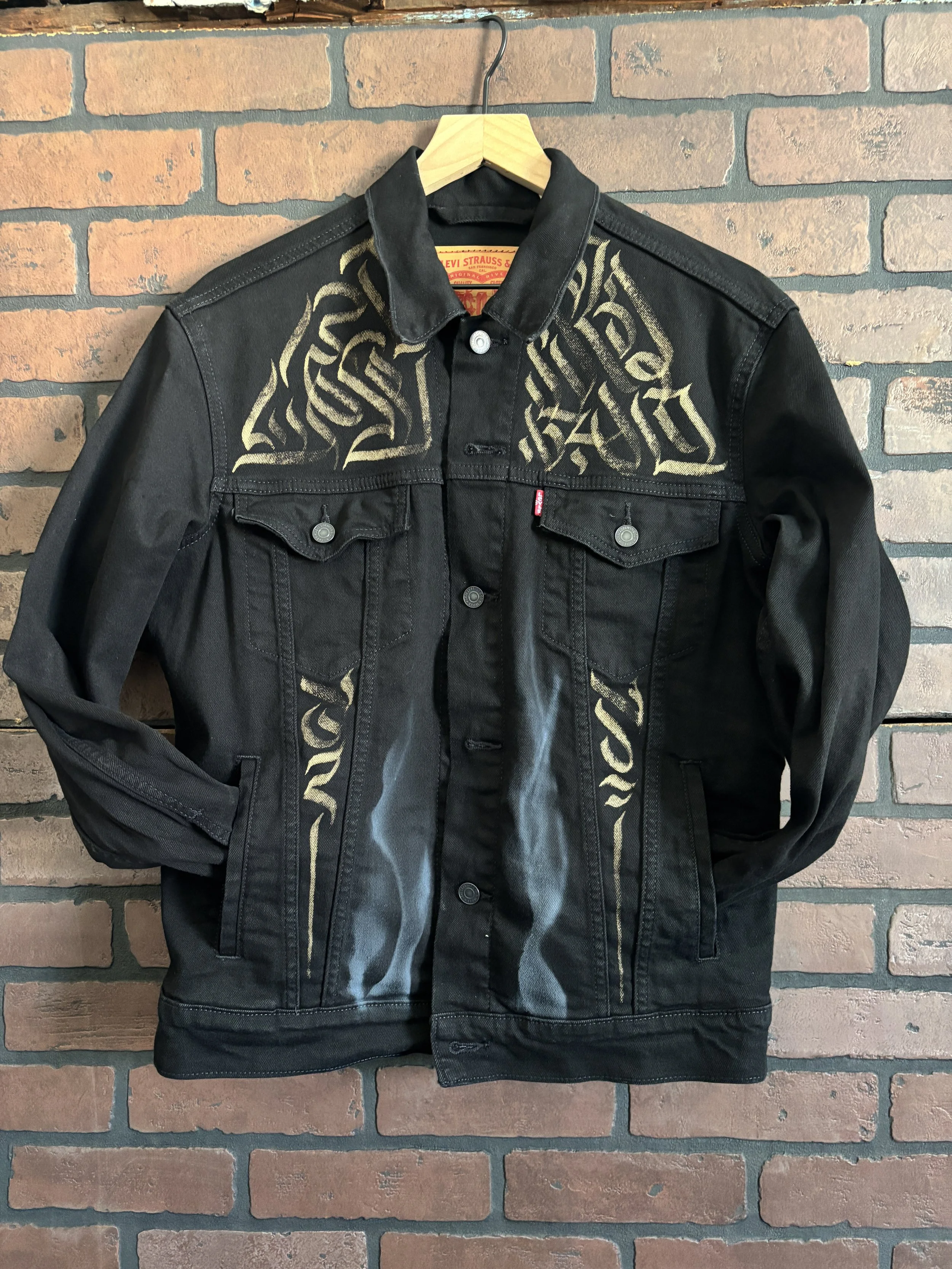 "Ghost Orchid" (front) - airbrush and bleach on denim jacket.