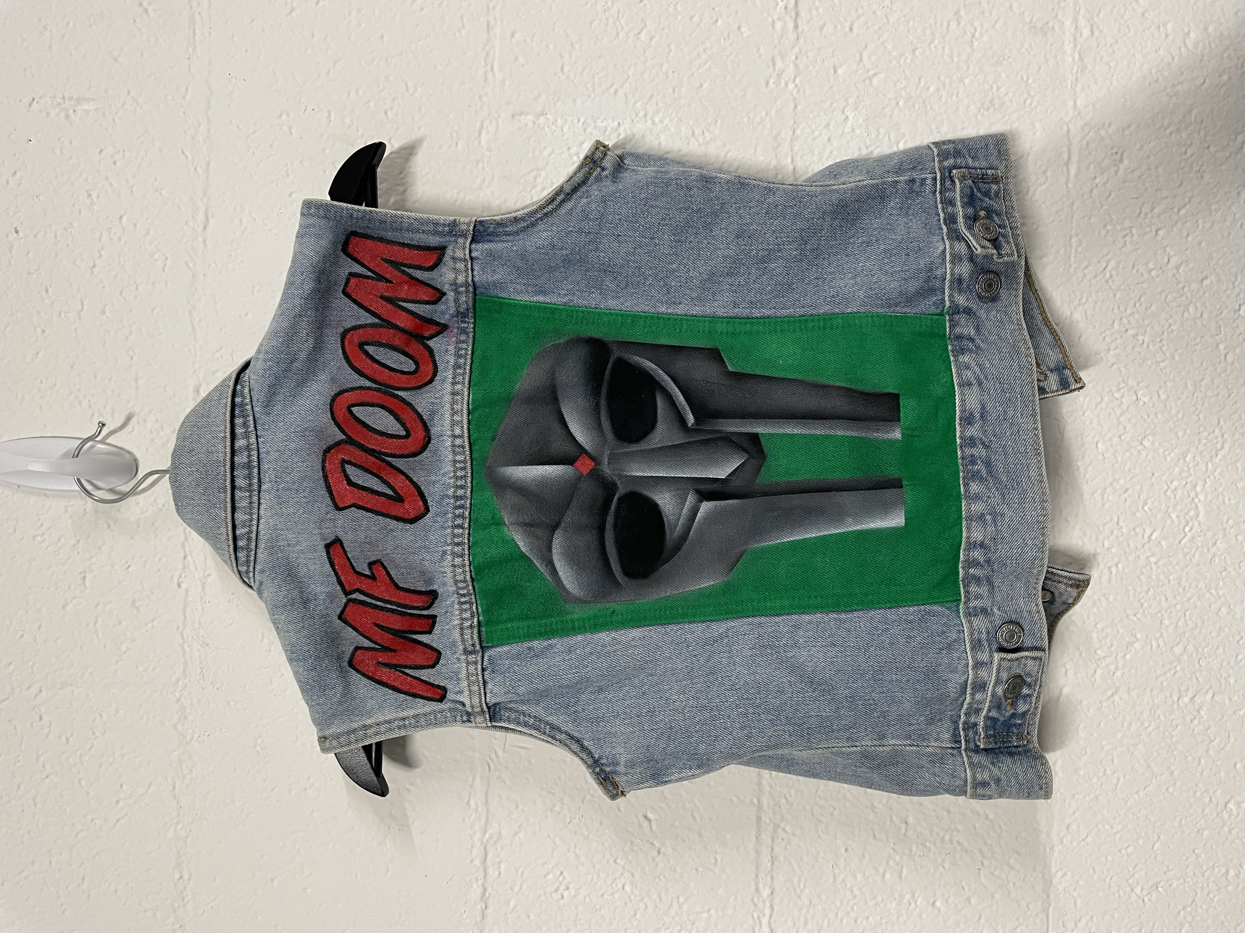 "MF Doom" - airbrush on denim jacket.