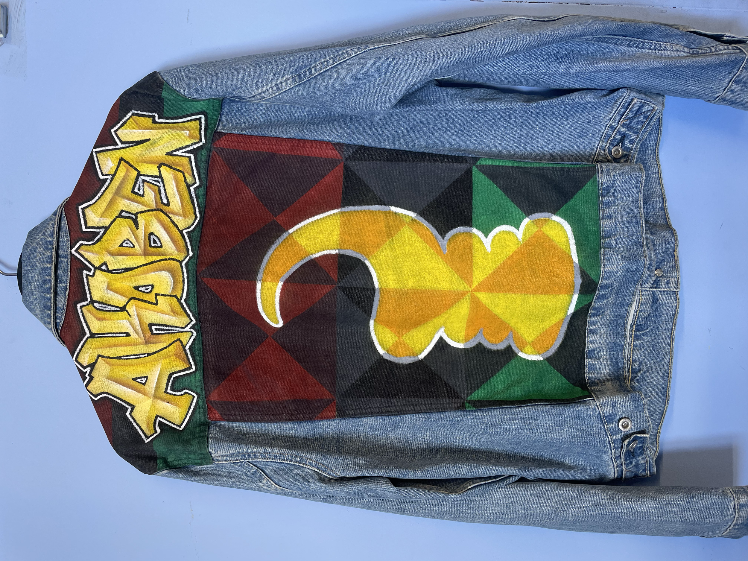 "Akoben" - airbrush on denim jacket.