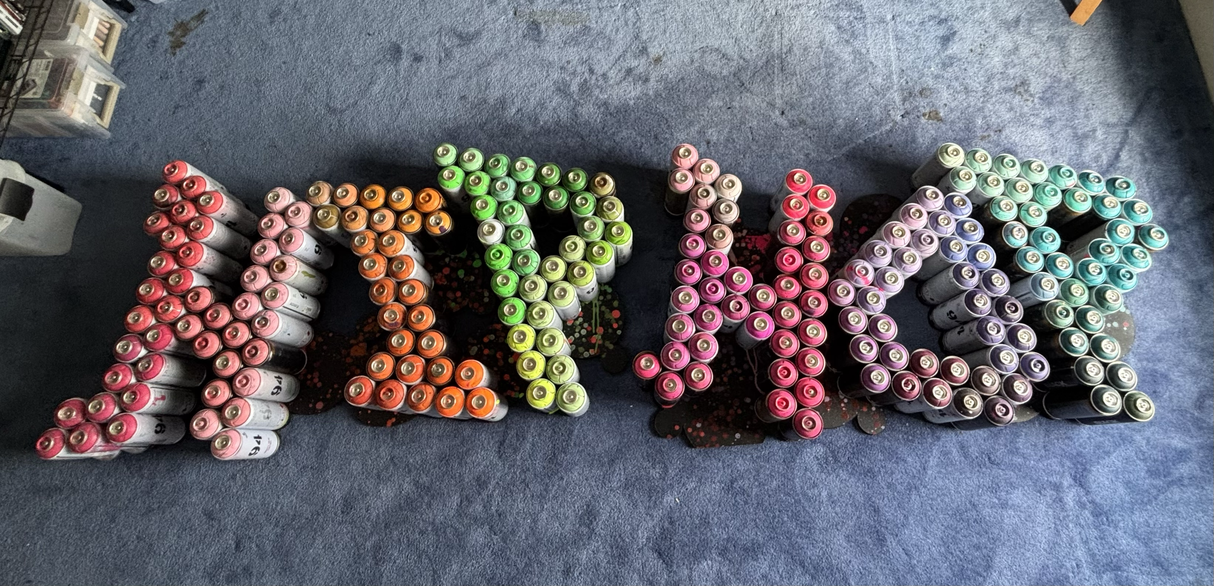 "Hip-Hop" - A two (2) section funk-letter sculpture, measuring ~50" wide by ~30" tall each. Each section is mounted to painted MDF board. Custom mounting options available for collector.