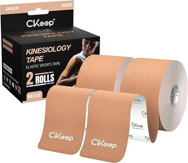 CKeep Kinesiology Tape, Uncut 2 Rolls, Original Cotton Elastic Premium Athletic Tape,Latex Free Hypoallergenic, 2inch x 16ft, Begie