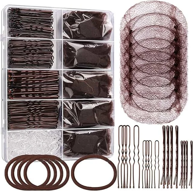 YGDZ Dance Hair Accessories Kit, Ballet Dance Stuff, Hair Nets for Buns, Bobby Pins Brown, Clear Elastic Hair Ties, Dance Competition Must Haves for Ballet Girls Women，Brown