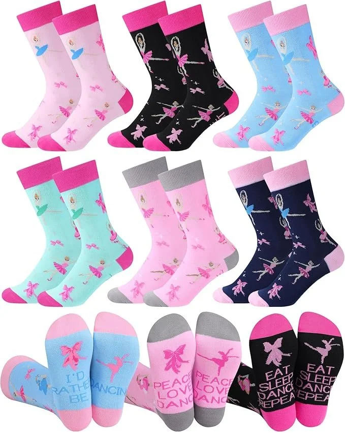 6 Pairs Dancer Socks for Dances Women Girls Novelty Ballerina Socks Funny Ballet Teacher Gifts for World Dance Day