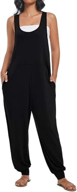 Women's Casual Loose Sleeveless Jumpsuits Harem Long Pants Romper Overalls with Pockets Summer Trendy Outfits