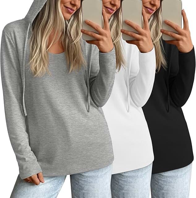 3 Pack Women's Cotton Oversized Hoodies Lightweight Scoop Neck Shirt Long Sleeve Drop Shoulder Casual Sweatshirt