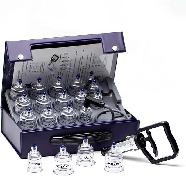 KS AcuZone Premium Plastic Cupping Set Includes 19 Cups with Extension Tube
