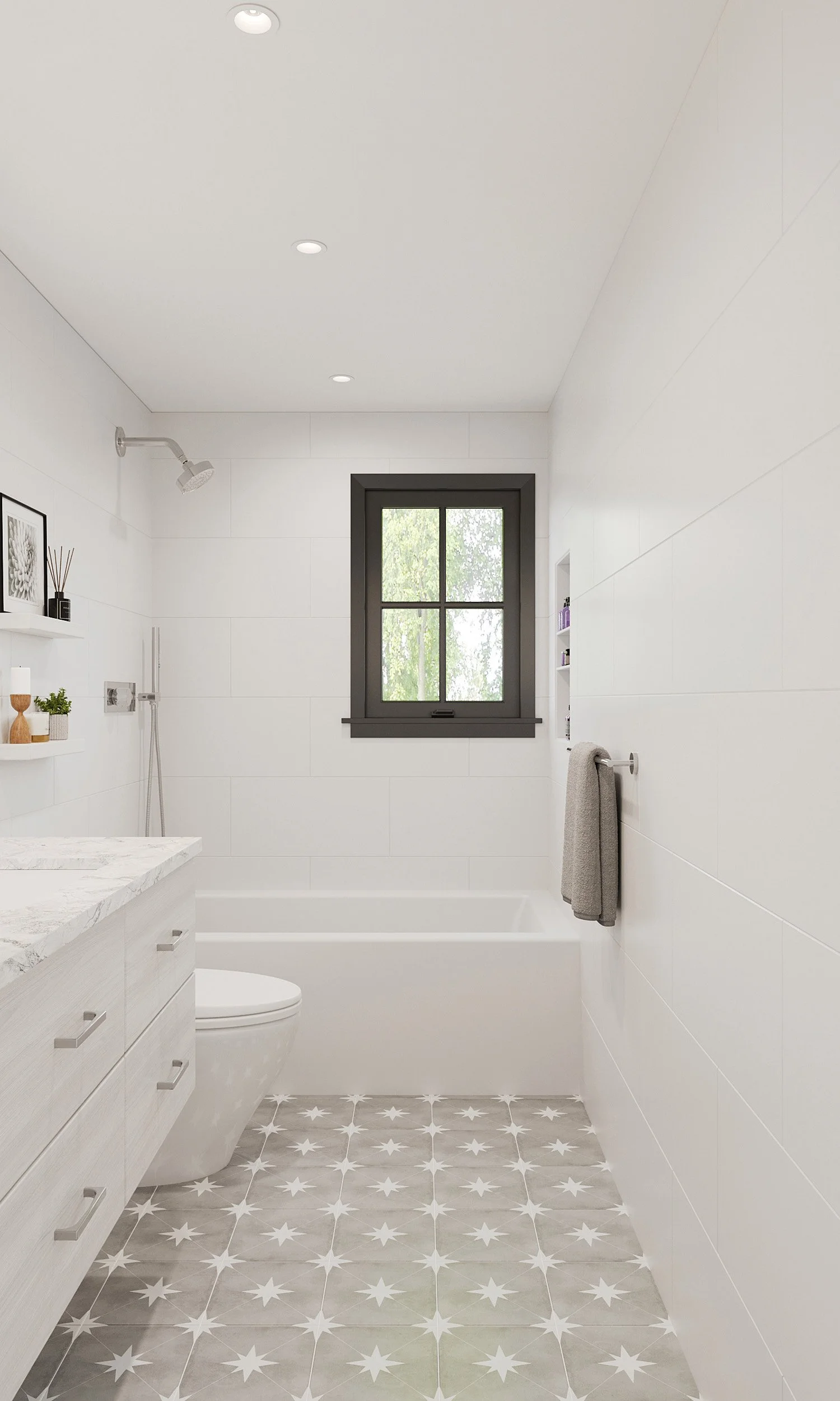 Alternate wide view of family bathroom in Nanny Hagen House in Thornwood, NY.
