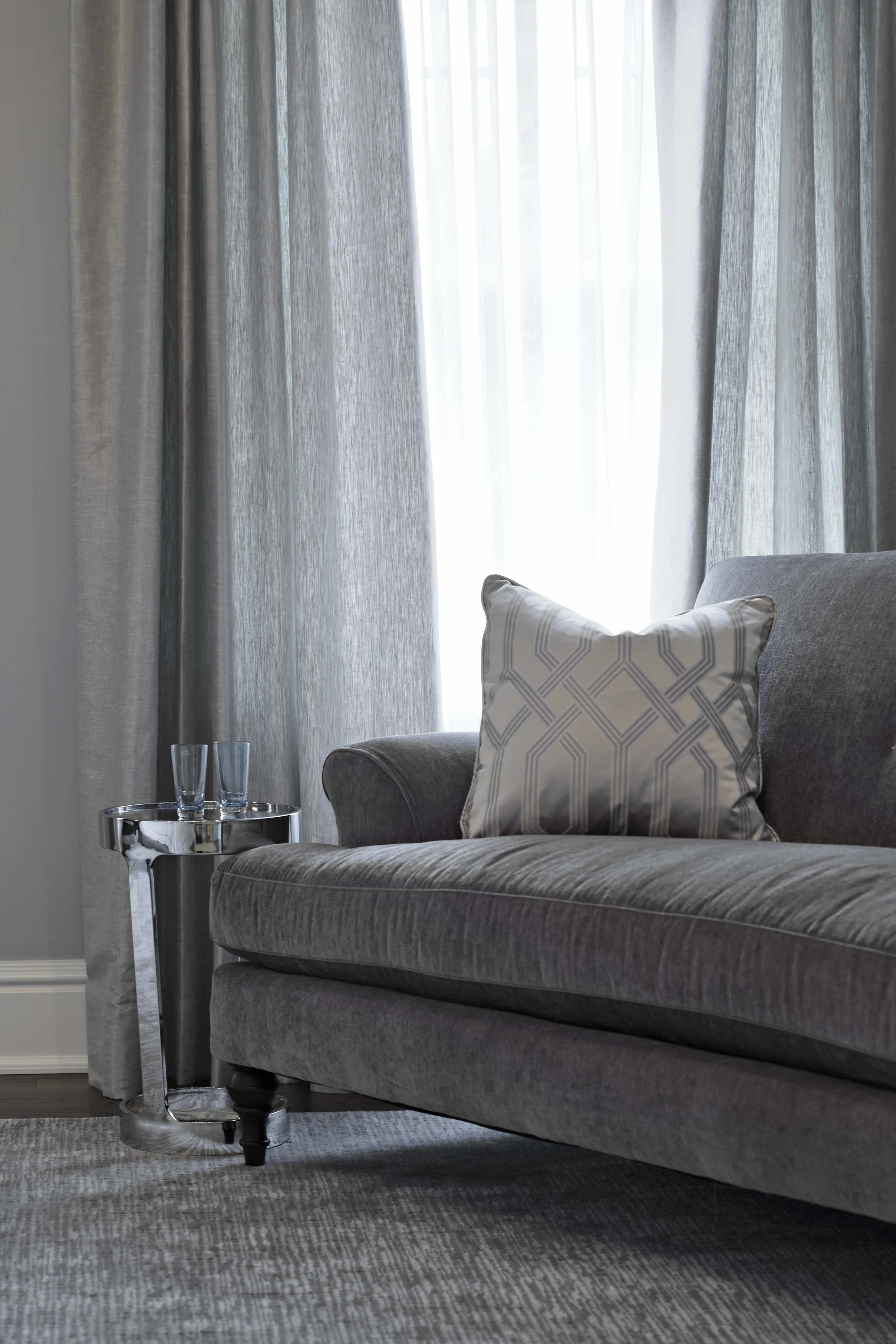 Primary bedroom sitting area detail in Parkfield House in Scarsdale NY.