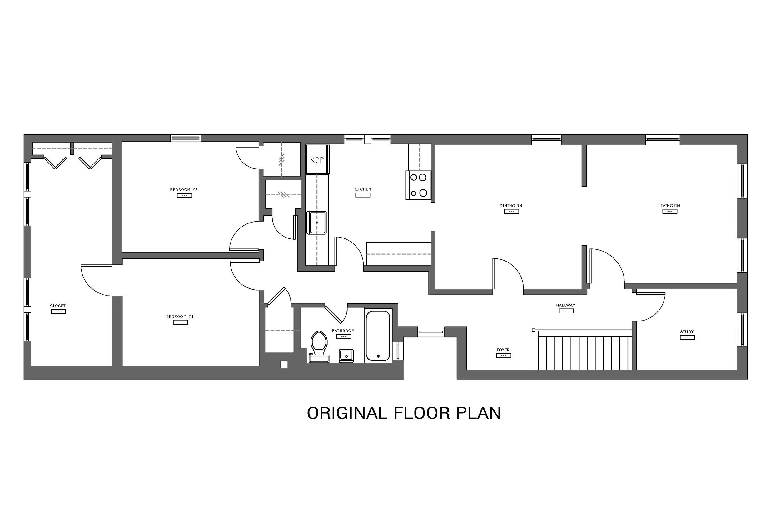 Original floor plan at the Muliner House in Bronx, NY.