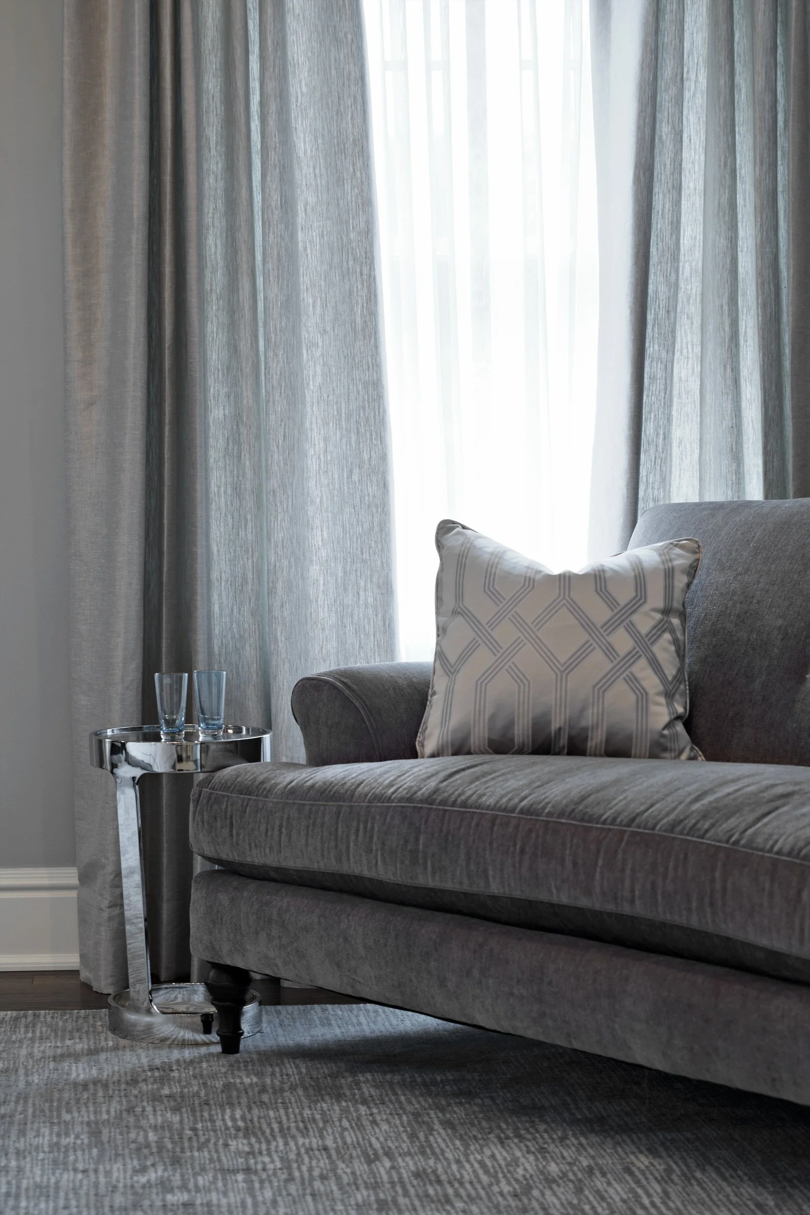 Primary bedroom sitting area detail in Parkfield House in Scarsdale NY.