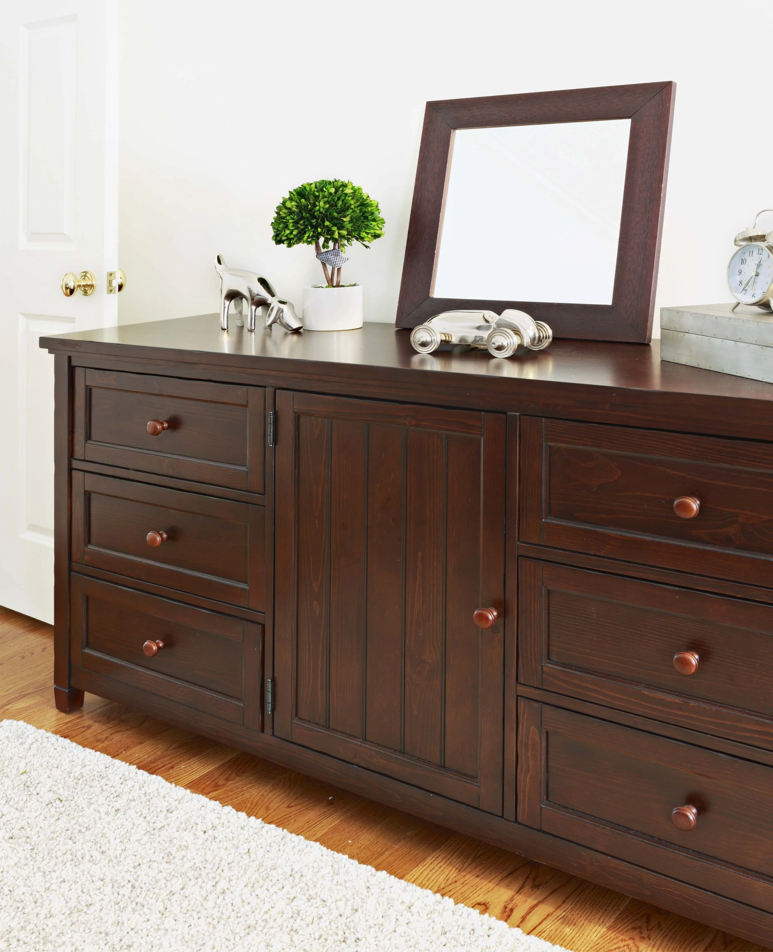 Dresser and decor detail in a boy’s bedroom designed for the Old Wagon project in Old Greenwich, CT.