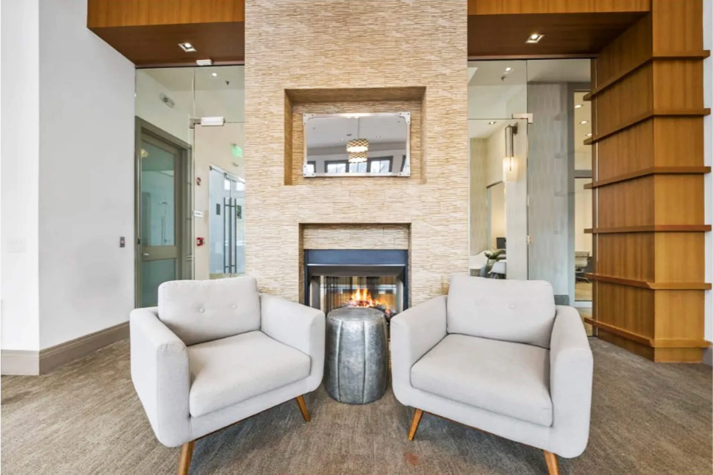 Apartment building reception area design in Bayonne NJ with modern finishes and welcoming layout.