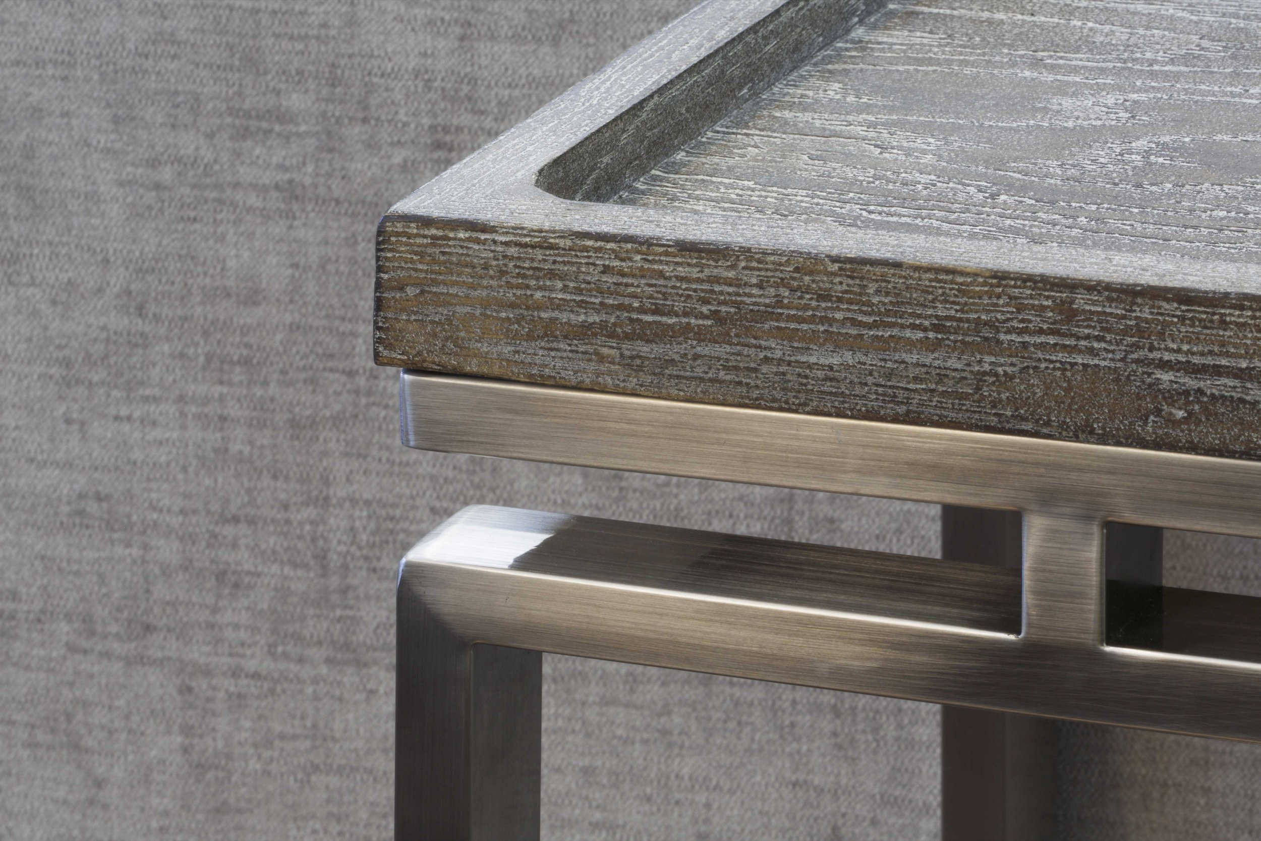 Console table detail in Parkfield House family room in Scarsdale NY.