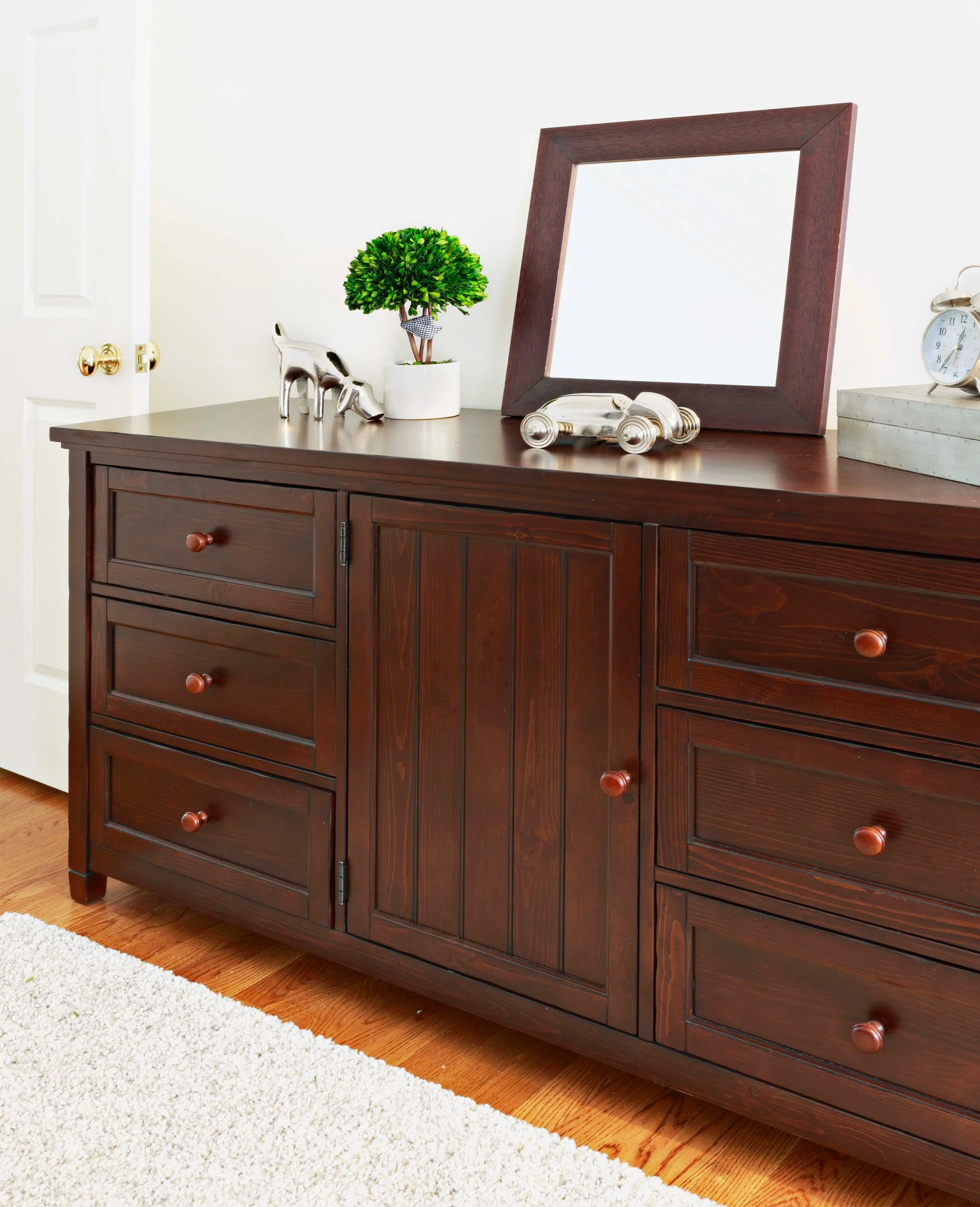 Dresser and decor detail in a boy’s bedroom designed for the Old Wagon project in Old Greenwich, CT.