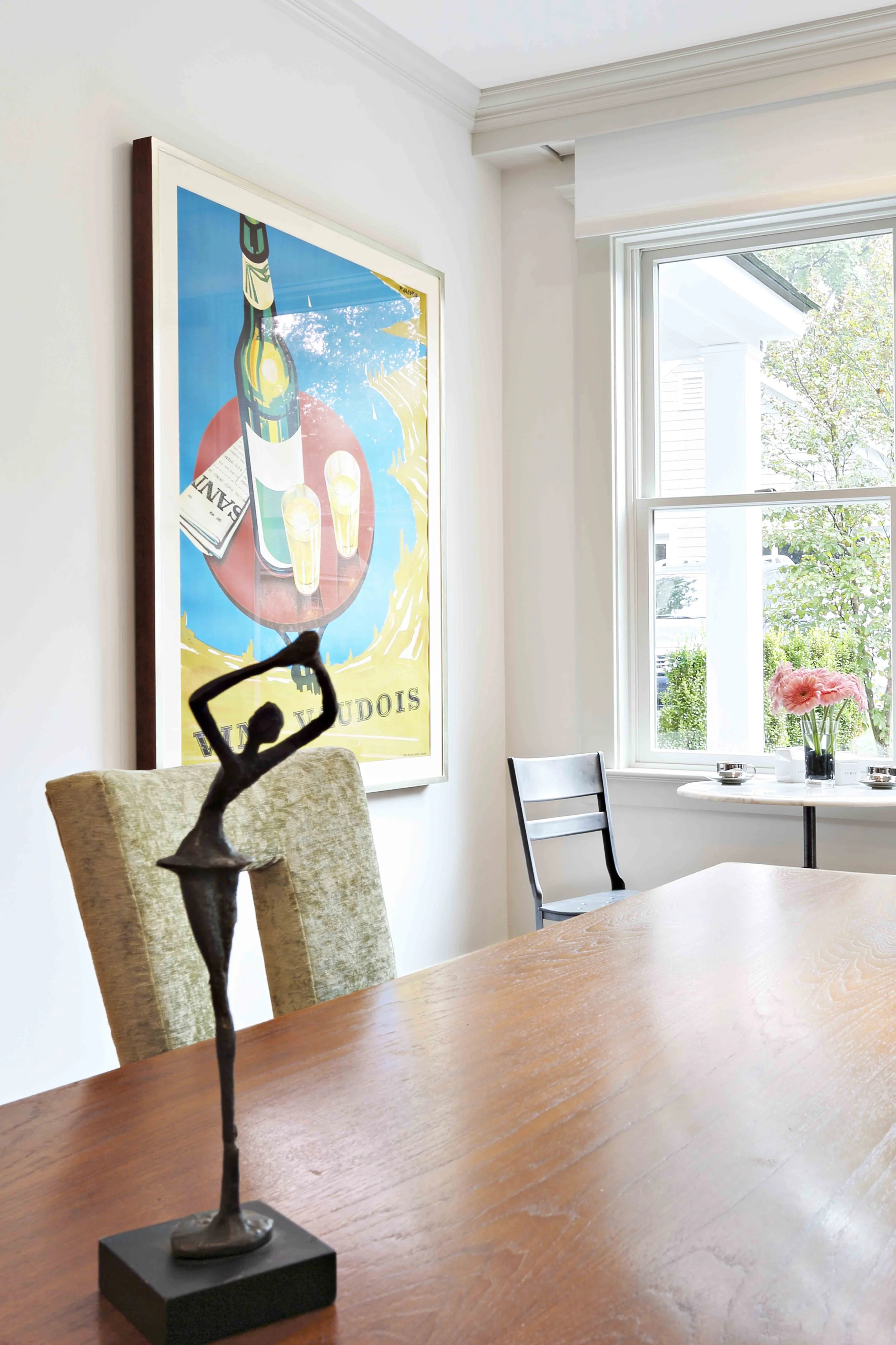 Detail of vintage mid-century modern desk integrated into family room workspace.