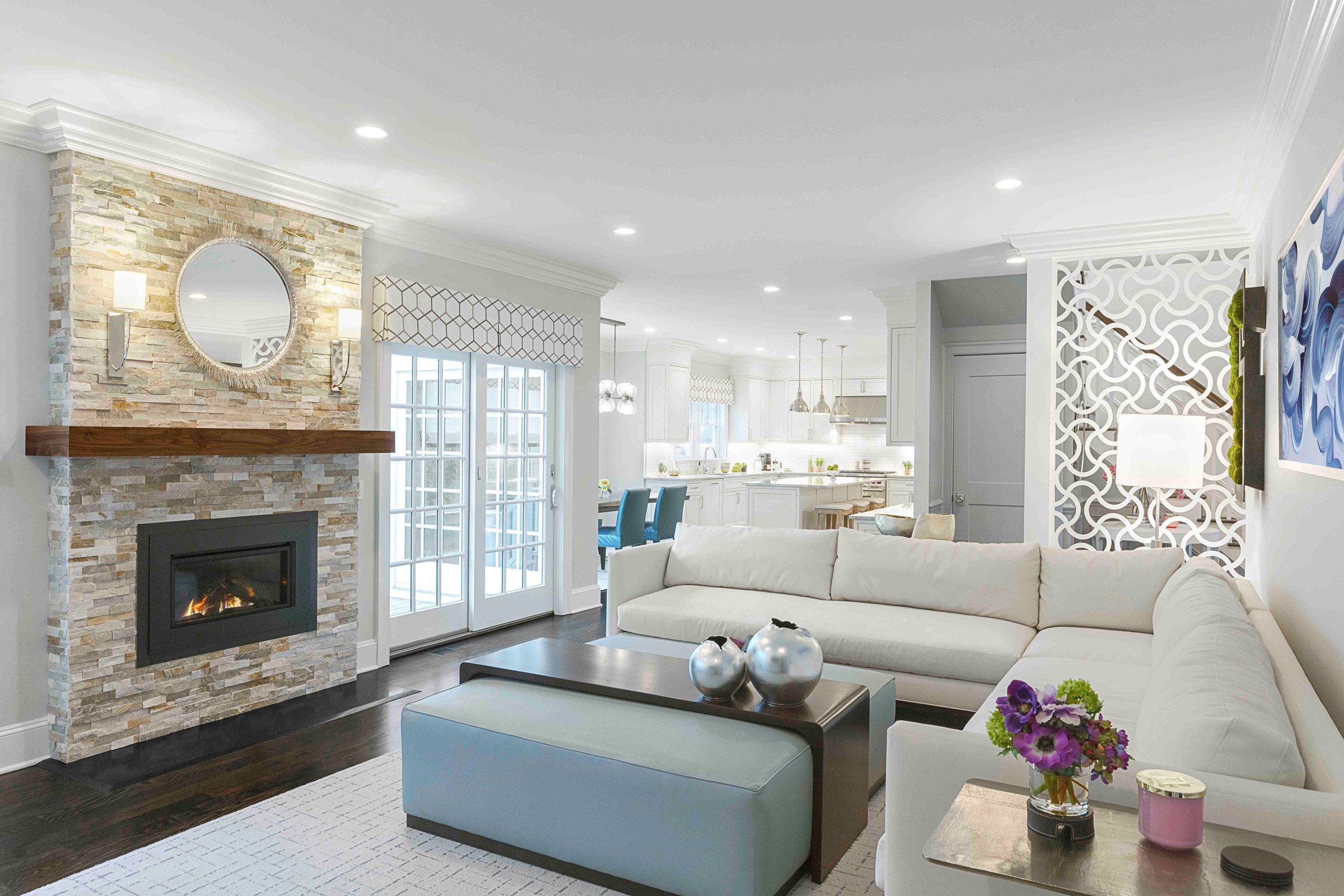 Alternate wide view of the Glen Oaks, Ry NY family room showing overall flow and furniture placement.