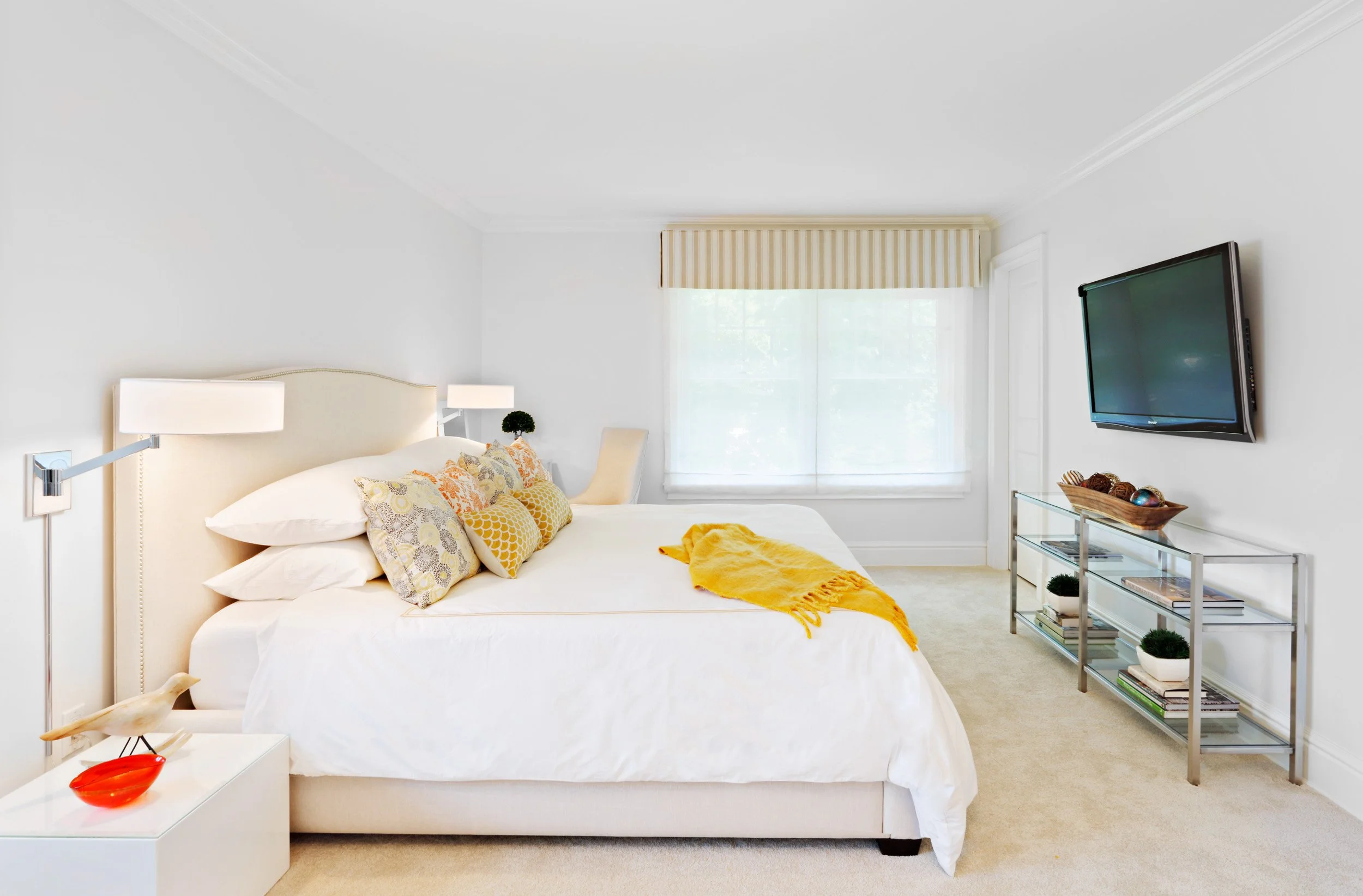 Wide view of guest bedroom in Parkfield House in Scarsdale NY.