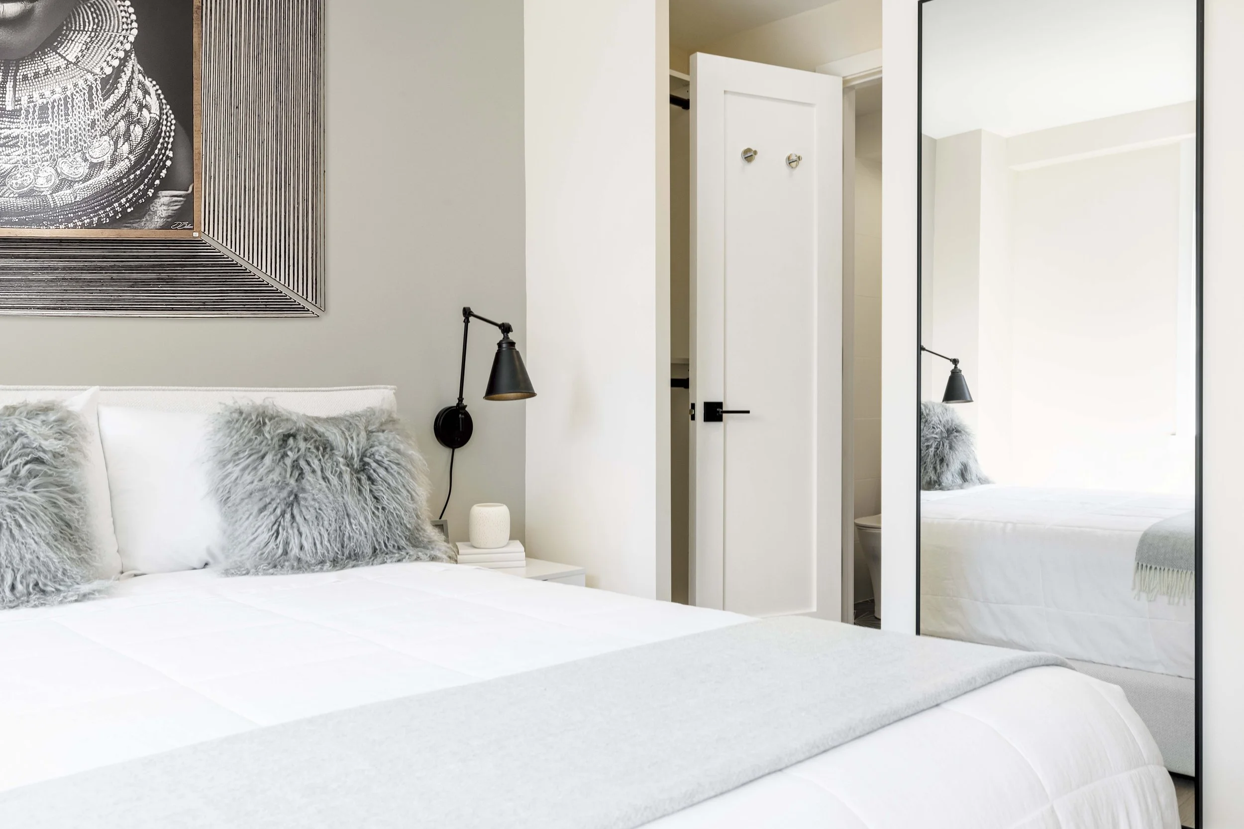 Close-up of sleeping alcove with a view towards closets in the Gramercy Arms NYC.