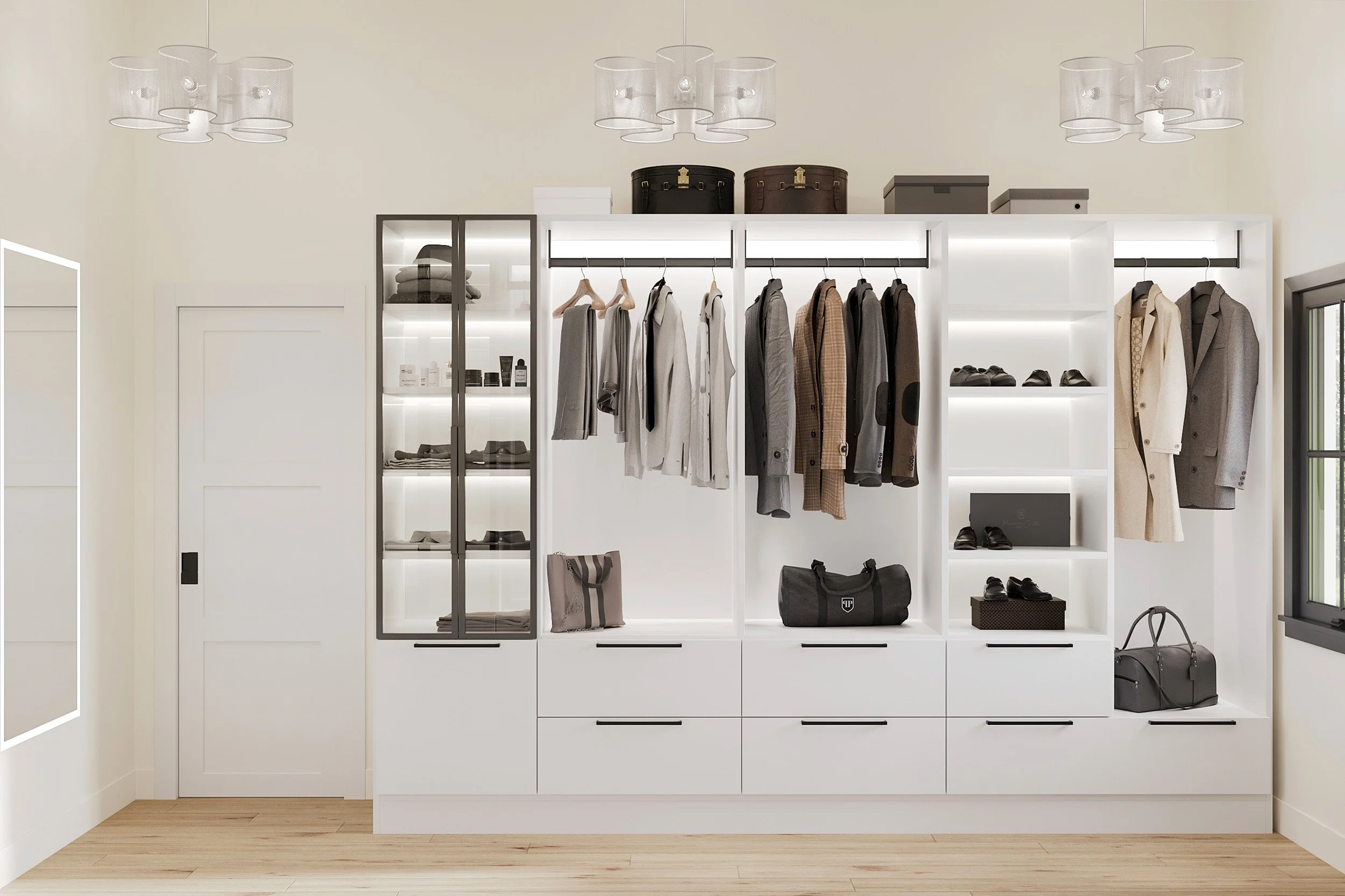 His side storage in primary closet in Nanny Hagen House in Thornwood, NY.