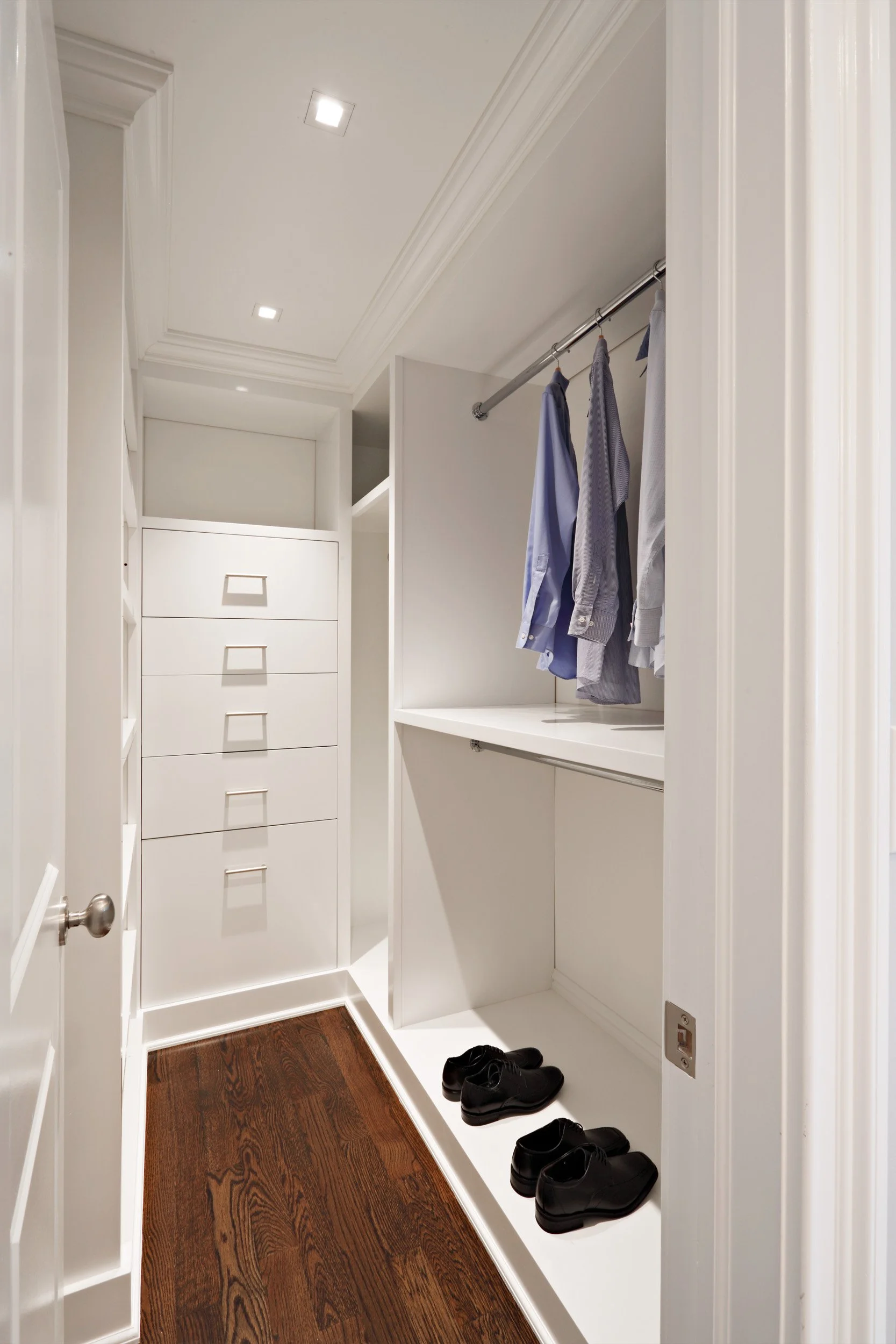 Custom his closet in Parkfield House in Scarsdale NY home.