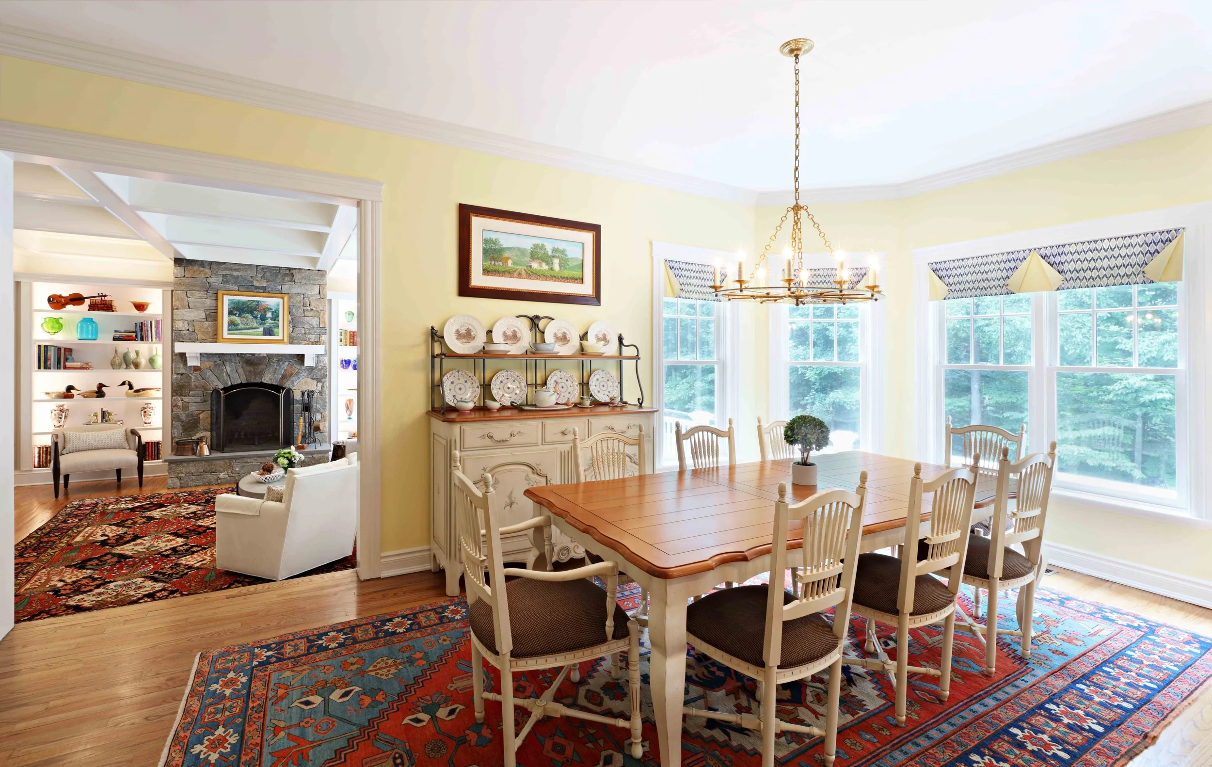 Breakfast area featuring view to family room at Lismore House in Greenwich, CT.