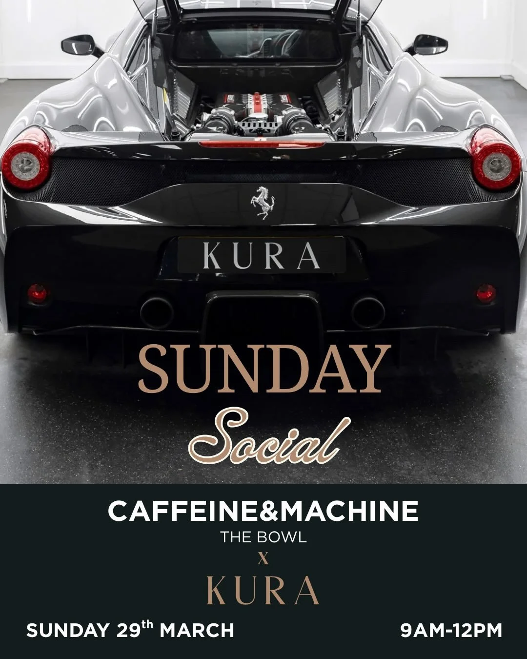 Join us for breakfast at the Kura Sunday Social - Caffeine and machine The Bowl, Ampthill.

Expect some seriously good cars on display - Ferraris, McLarens, Porsches, Morgans and more plus great company and a relaxed Sunday morning vibe.

📍 C&amp;M 