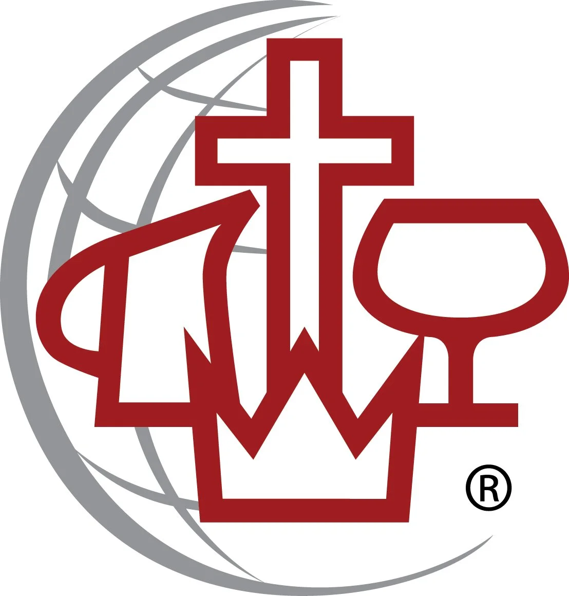 Medication and health related symbols with a globe in the background and the registered trademark symbol