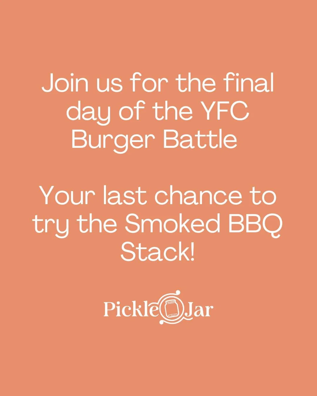🔥🏁 It's the FINAL DAY of the YFC Burger Battle! We want to extend a huge THANK YOU to everyone who has supported us this year! 🙌

👉 Don&rsquo;t miss out on your last chance to enjoy the Smoked BBQ Stack. Come try it one last time (or for the firs
