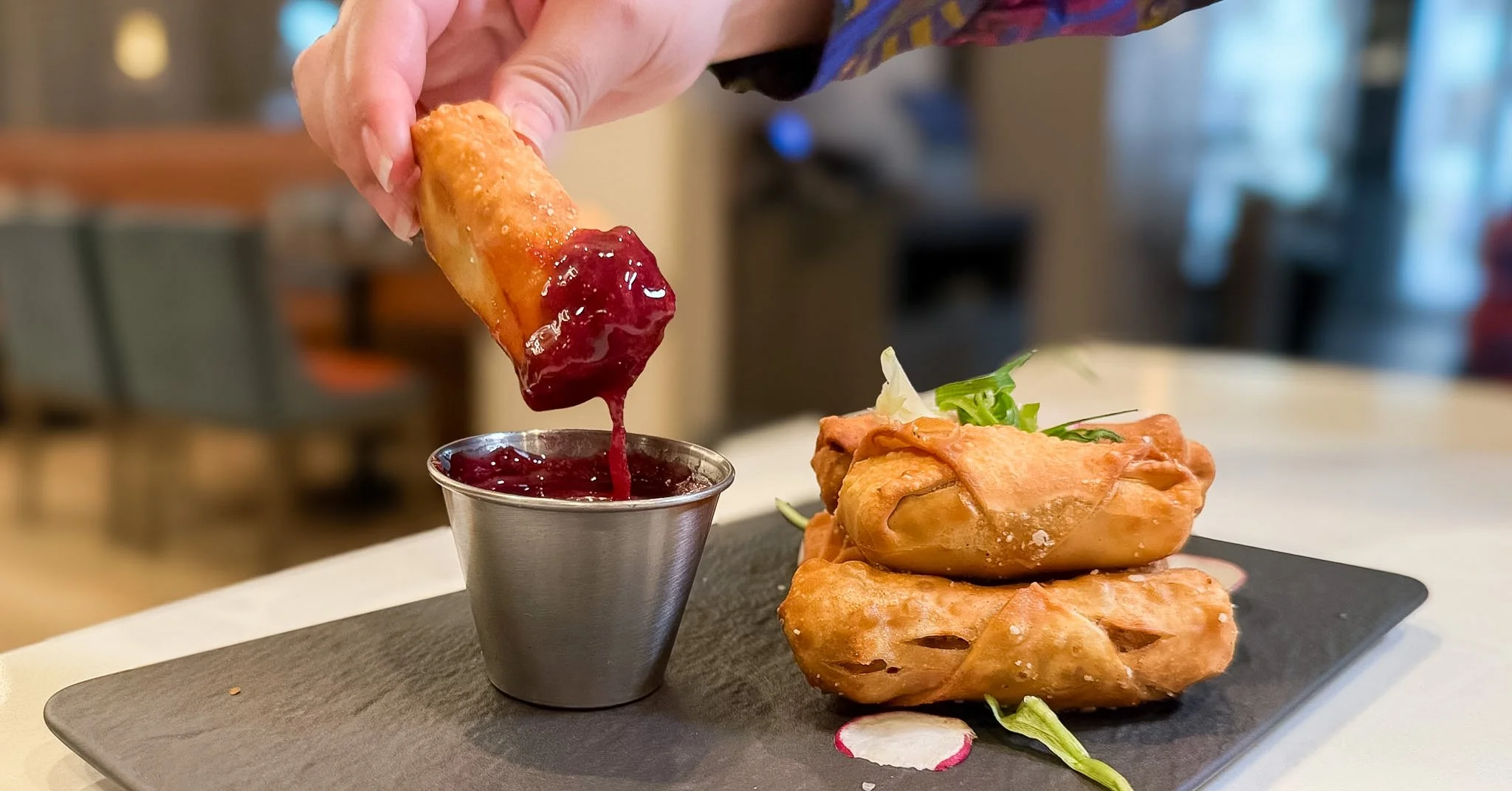 That sour cherry sauce is doing a lot of heavy lifting 🍒

Our Duck Confit Spring Rolls are the kind of appetizer that makes you forget there's a main course coming. Golden and crispy on the outside, served with a house-made sour cherry dipping sauce