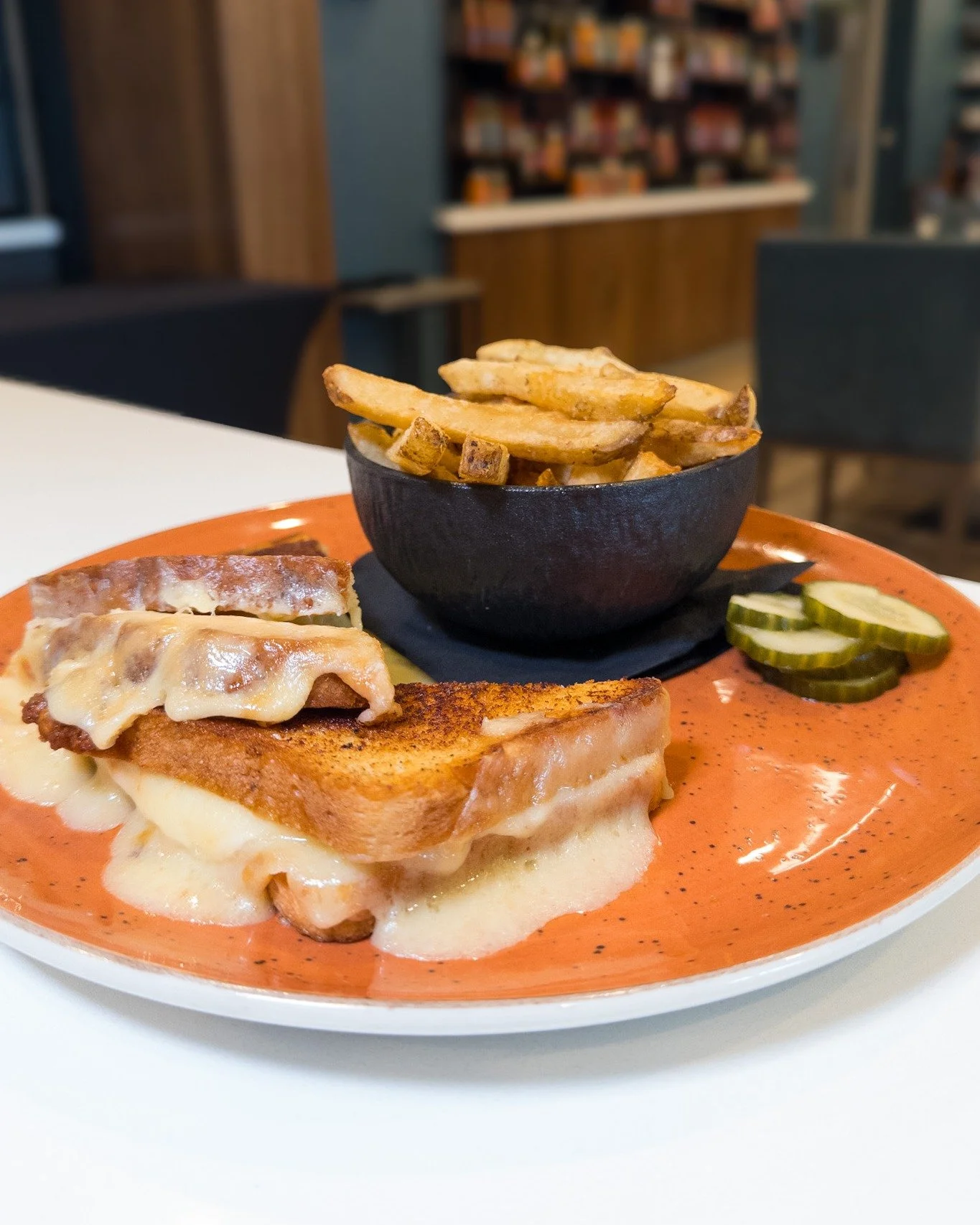 🧀✨ Chef's Lunch of the Week is still going strong! Don't miss out on our mouthwatering Three Cheese Grilled Cheese! 

 &middot; Apple Wood Smoked Cheddar &middot; Swiss &middot; Mozzarella &middot;

You've got a few days left to try it. Come in, sit