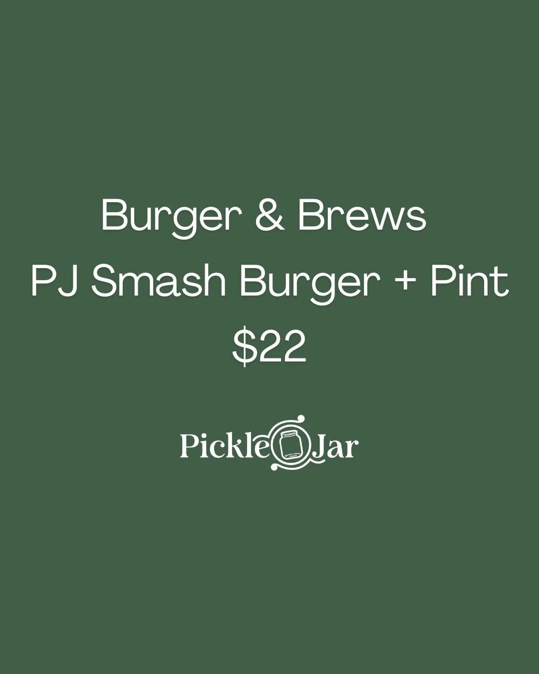 🍔✨ Join us tonight for Burger &amp; Brews and enjoy our award-winning PJ Smash Burger paired with a pint for just $22 + tax! 🎉 

👉 Available every Sunday from 2:00 PM to 10:00 PM (dine-in only). 🍻

#PickleJar #BurgerAndBrews #FrederictonEats #Fre
