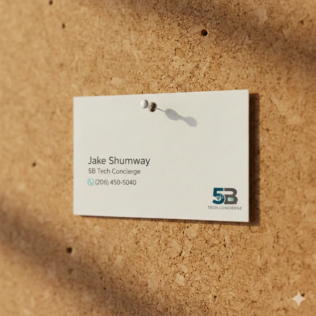 5B Tech Concierge, Jake Shumway, (208) 450-5040, 5B.personal.tech@gmail.com, 5btechconcierge.com. Bellevue, Hailey, Ketchum, and Sun Valley ID