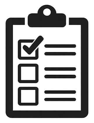 Outline of a clipboard with a checklist, one box checked and two boxes unchecked.