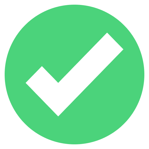 Green circle with a white checkmark inside.