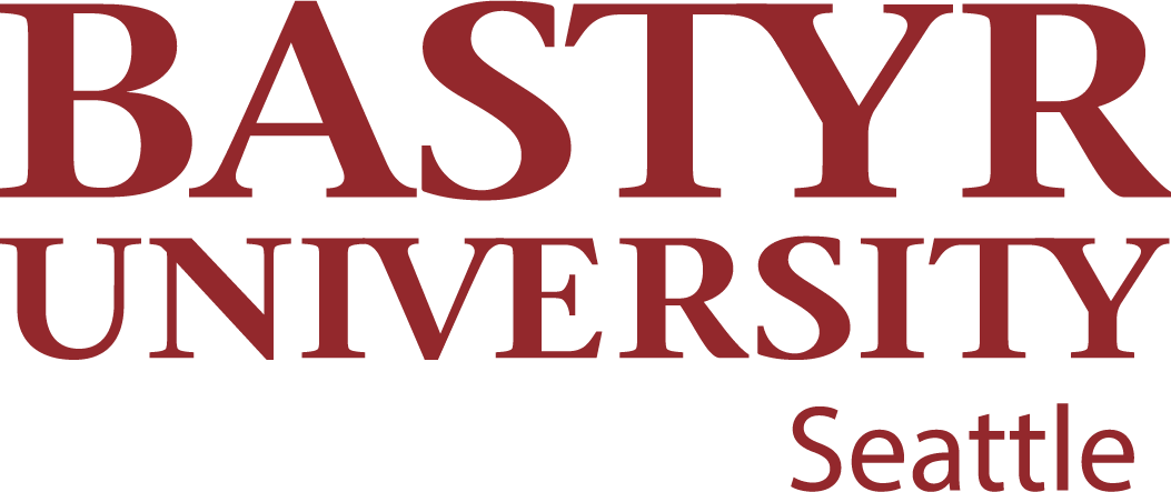 The image shows the logo of Bastyr University in Seattle with large, bold red text on a black background.